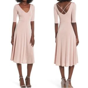 3/$20 ASTR Womens The Label Shine V-Neck Cross Back Midi Dress Pink Small